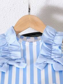 2pcs Baby/Baby GirlCute Ruffle Bow Sleeveless Tank Top And Lantern Shorts Set, Summer Outfit - Baby Blue - View 4
