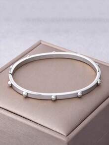1pc Minimalist 18K Gold Plated Stainless Steel Bracelet With Semi-Circular Decor, Unisex Jewelry Accessory Suitable For Daily And Holiday Wear - Hemispherical Decoration - View 9