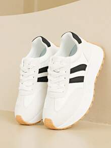 Nuevos tenis gruesos y abultados para mujeres, con aumento de altura, suela gruesa, zapatos deportivos casuales de bloques de color, para primavera/verano - Blanco - Ver 2
