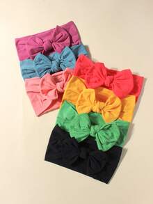 7pcs Candy Color Nylon Bow Headbands Set, Multi-Functional Stretchy Infant Hair Accessories, Suitable For Daily Use - Multicolor - View 7