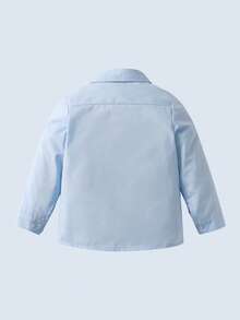 Kemeja Bayi Laki-laki Lengan Panjang Putih dengan Kancing Depan dan Kerah, Serbaguna & Nyaman untuk Pakaian Sehari-hari, Sekolah, Acara, dan Liburan - Baby Blue - View 3