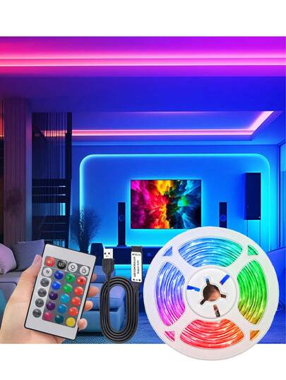 Self-Adhesive RGB LED Light Strip, Soft Light, 24-Key Remote Control, Color Switching, Dimming, Suitable For TV, Computer Backlight, Living Room And Bedroom.