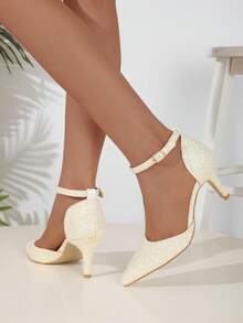 Sequin Single Strap Pointed Toe High Heels, Women's Hollow Out High Heels - Yellow - View 6