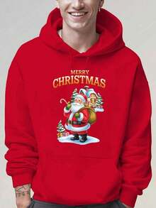 Sudadera con capucha con cordón y estampado de letras para hombre, para otoño - Rojo - Ver 6