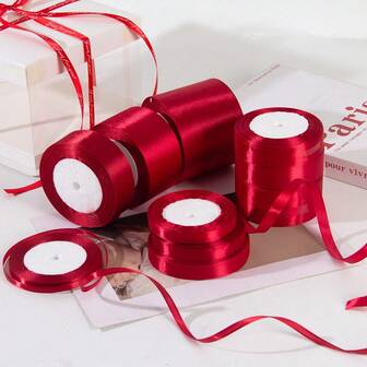 1卷/5卷/10卷 1.2厘米/1厘米/0.6厘米宽 涤纶丝带蝴蝶结装饰丝带，适用于婚礼、DIY、工艺品、花艺、烘焙、包装等。