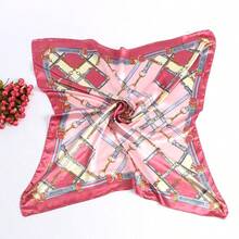 Women's Large Square Satin Scarf 90x90 Chic Polyester Printed - Marsala / Pink - View 2