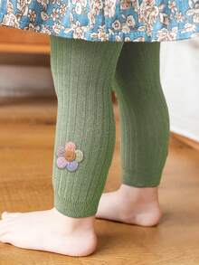 6pcs/Pack Kids Floral Print Ankle Length Tights, Sweet & Cute Style, Bright Color Dopamine Palette, Suitable For Girls Everyday Wear, Spring - Multicolor - View 6