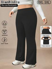 XianBinXiu 1 pieza Pantalón de yoga de talle alto con pierna acampanada en azul marino y negro talla grande, diseño levantador de glúteos, tela elástica y cómoda de punto, adecuado para uso diario y entrenamiento, gran regalo para mujeres - Negro - Ver 8