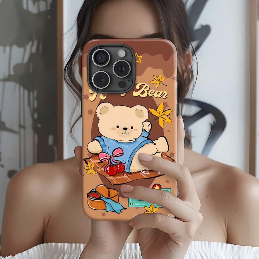 Funda para teléfono Honey Bear Cozy Vibes, compatible con teléfonos , 17, 16 Pro Max, 15 Pro Max, 13 y 12. Fabricada en TPU, ofrece protección contra golpes y caídas. Perfecta para añadir un toque de calidez a tu colección y un regalo encantador para familiares, amigos, celebraciones navideñas y cumpleaños. - Blanco - Ver 1