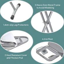 Tabla de Planchar Ironing Board Grande con Marco de Hierro Funda 90 * 30 CM Burro de Planchar Plegable Que Ahorra Espacio Altura Ajustable de 61 a 80 CM Gris - Gris - Ver 3