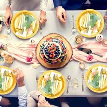 100/50 chiếc đĩa vàng bền chắc có thể tái sử dụng - Viền kim loại đánh bóng thanh lịch, chất liệu bìa cứng dày thích hợp cho đám cưới, tiệc sinh nhật, tiệc chiêu đãi - Trang trí bàn chống tràn, dễ vệ sinh - Vàng - Xem 10