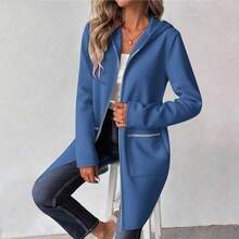 - Sudaderas largas con capucha para mujer, chamarra de forro polar con cierre 2025 para otoo a, sudaderas informales de gran tamao, bolsillos para ropa exterior - XL + a01-azul - Ver 4