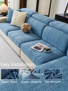 1件装弹力沙发套，防滑全覆盖沙发座套，四季皆宜，加厚面料，可机洗，防尘，宠物友好，装饰性沙发保护套，可调节尺寸，适用于转角沙发，可用于卧室、办公室、客厅组合以及L型沙发，另有1/2/3/4座套可选。 - 藍色 - 查看 8