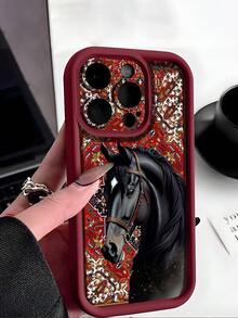 1个独特红色布面额头黑白马图案防震防滑软TPU手机壳，兼容三星/苹果17/17 AIR/17PRO/17PROMAX 16/16PLUS/16PRO/16PROMAX - 彩色 - 查看 4