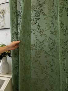 1 tấm rèm cửa mềm mại, hơi trong suốt, họa tiết cành cây dệt jacquard, màu xanh lá cây, thích hợp trang trí phòng ngủ, rèm cửa hơi trong suốt. - màu xanh lá - Xem 2