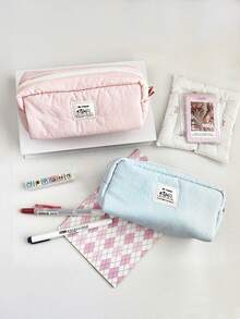 大容量多功能学生文具收纳袋，简约纯色铅笔盒，学校办公收纳盒，学习用品文具盒，家用小物件收纳盒，返校季必备单品，柔软舒适，适合学生、专业人士和文具爱好者。 - 彩色 - 查看 4