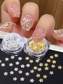 1盒/2盒合金樱花美甲装饰品，金/银金属樱花图案美甲贴纸，美甲配件，DIY优雅美甲贴花，美甲沙龙用品 - 彩色 - 查看 2