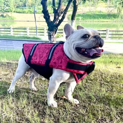 1pc Dog Life Jacket, Adjustable Chest & Neck, Tear-Resistant Pet Life Vest, Suitable For Medium & Small Dogs, Boating, Swimming, High Buoyancy, Includes Easy-Carry Handle And D-Ring