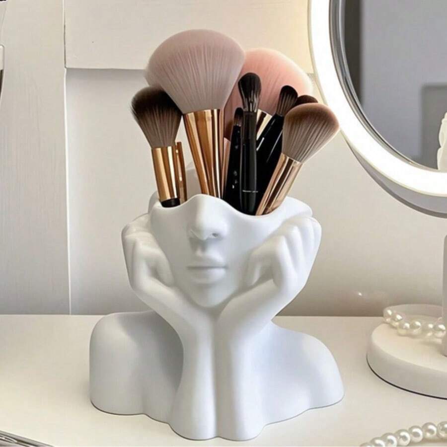 Creative Human Body Art Shaped Multifunctional Desktop Organizer Pen Holder Makeup Brush Holder Decorative Item - White - View 1