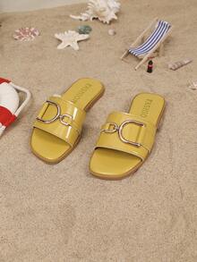 1 Đôi dép bệt đế bằng PU tối giản cho trẻ em, thích hợp cho mùa hè - Màu vàng - Xem 4