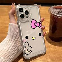 SANRIO Funda Transparente Antigolpes de Silicona para 17 16 14 15 11 12 13 Pro Max Plus, Linda Hello Kitty - SJCLR 04 - Ver 13