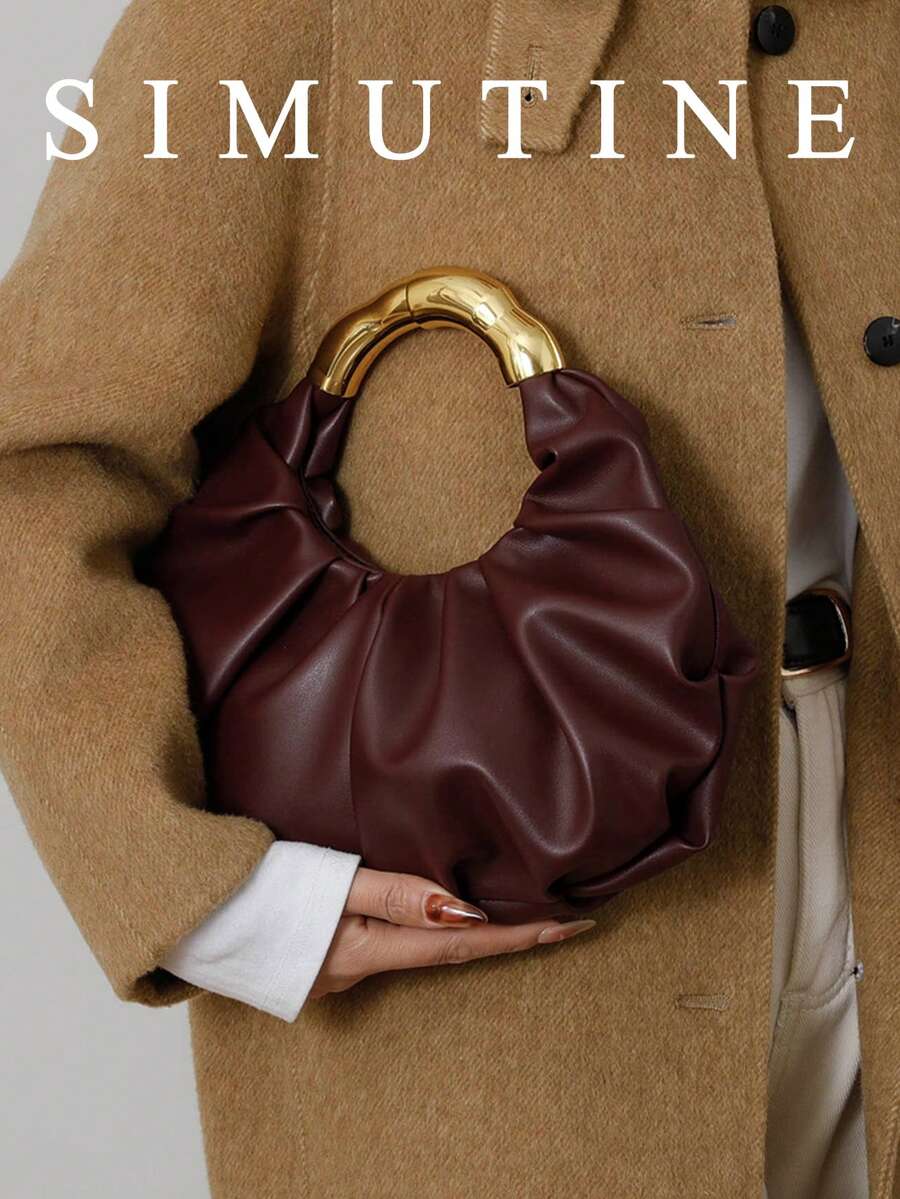 SIMUTINE Bolso de mano único y de alta calidad con forma de nube para mujeres, nuevo bolso plegado de estilo elegante para llevar debajo del brazo, bolso de mano pequeño y de moda, material de PU, adecuado para uso diario, compras, ir al trabajo y la universidad - Burdeos - Ver 1