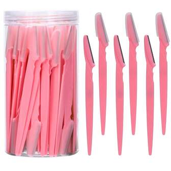 20pcs Pink Colored Eyebrow Trimmer And Shaver Set, Eyebrow Trimmer And Shaver, Exfoliating And Hair Removal Tool, Body Hair Removal Trimmer And Facial And Eyebrow Shaver Set, Long Handle Blade With Precision Protective Cover, Suitable For Women's Eyebrow Grooming Tools During Travel