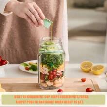 Hũ đựng salad Mason mở bên hông: Hũ đựng salad chống rò rỉ có lỗ mở bên hông | Hũ đựng salad thiết kế dạng nắp kèm cốc đựng nước sốt thích hợp cho văn phòng, phòng tập thể dục, dã ngoại - Màu cam - Nhiều màu - Xem 8