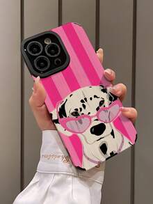 1pc Fashionable Minimalist Striped & Spotted Dog Pattern Vertical Faux Leather Textured Classic Anti-Drop High-End Soft Protective Phone Case, Suitable As Birthday, Holiday Gift For Friends, Family, Couples, Compatible With Apple And Phones 17/16 PLUS/16 PRO/16 PRO MAX - Multicolor - View 3