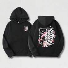 Sudadera con capucha de doble cara con icono de alas de scouts, camiseta de Ataque a los Titanes, camiseta de Scouts , mercancía de , camiseta gráfica de anime, ropa de anime, regalo para cumpleaños, aniversario, vacaciones, Navidad, Halloween - Negro - Ver 2