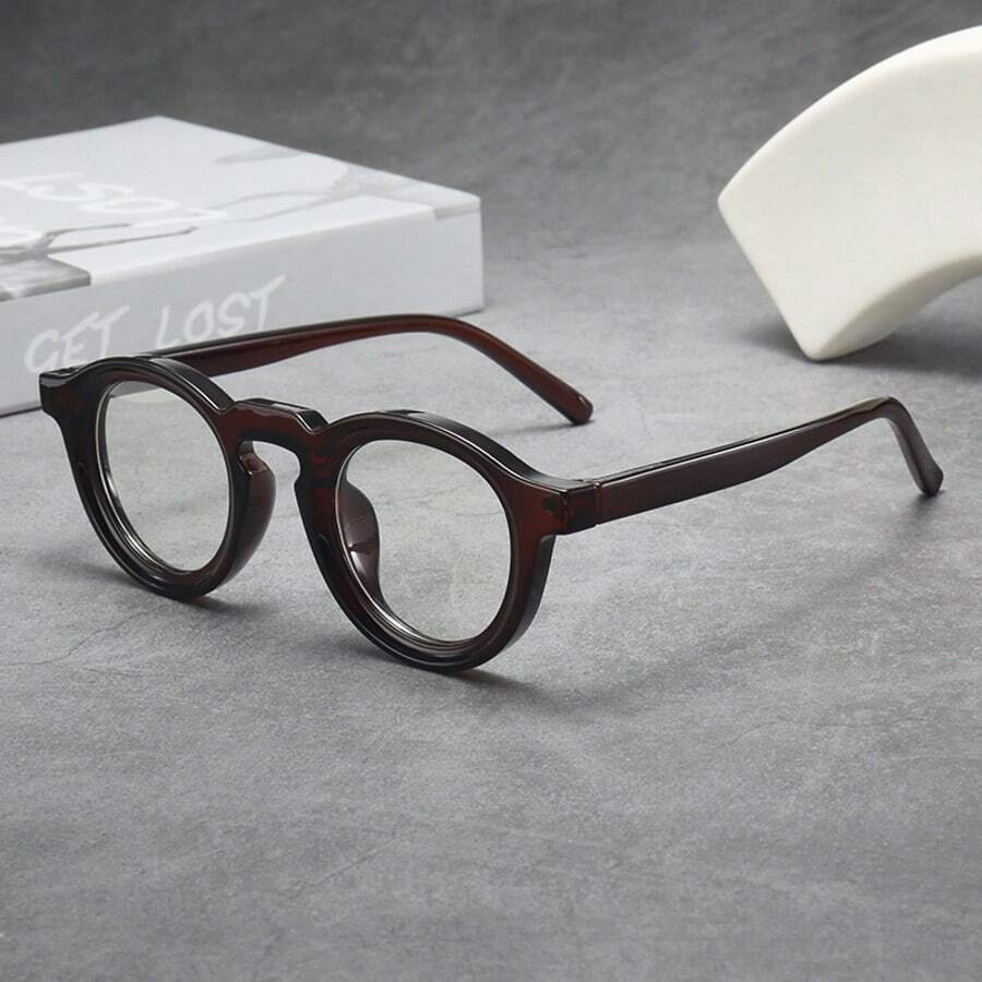 1副男女通用圆形小框高品质复古简约时尚眼镜，适合日常佩戴、聚会、休闲场合。 - 茶框平光鏡 - 查看 1