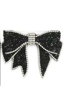1PC Women's Fashionable Black Shiny Rhinestone Hot Stamping Decoration Gorgeous Style Bow Tie Clip Tie Suitable For Party Gift Giving, Stage Performance, Wedding Hosting Matching - A - View 4