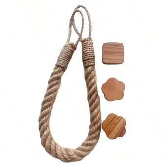 绳索毛巾架，创意复古壁挂式毛巾架/卫生纸卷架，带木质挂钩，海滩主题家居浴室装饰 - 无需钻孔和包装