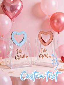 Personalized Clear Heart Handle Tote Bag – Custom Name Valentine's Day Gift, Reusable Kids Party Favor Bag, Bridesmaid Proposal, Bridal Shower & Baby Shower Gift. - Multicolor - View 2