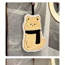 1 Piece Cute Bathroom Hand Towel Style Hand Towel Hangable Bathroom Kitchen Non-Shedding Absorbent Handkerchief Thickened Coral Towel Cloth - 黃黑圍巾貓 - 查看 2