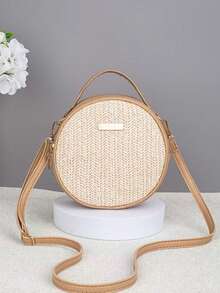 Women's Handbag, 2025 Winter New Korean Style Cute Simple Woven Round Bag, Casual Shoulder Crossbody Bag - Brown - View 7