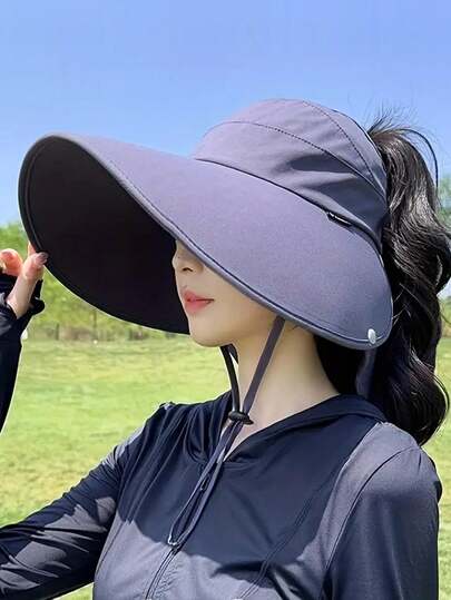 Mũ tai bèo vành rộng, mũ chống nắng mùa hè cho nữ, nhanh khô, chống tia UV, che cổ, mũ polyester màu trơn thời trang, chắn gió, chống tia UV, thích hợp cho mùa xuân/hè, đi biển, nghỉ mát.