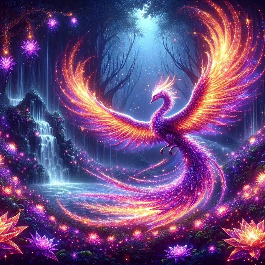 5D钻石画套装，魔幻凤凰，方形钻石马赛克画套装，含人造钻石，适合初学者，DIY钻石画，珠宝艺术，家居墙面装饰，礼品 - 彩色 - 查看 1