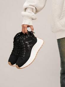 Giày thể thao Chunky Chunky mới dành cho nữ, tăng chiều cao, đế dày, giày thể thao Colorblock thường ngày, xuân/hè - màu đen - Xem 1