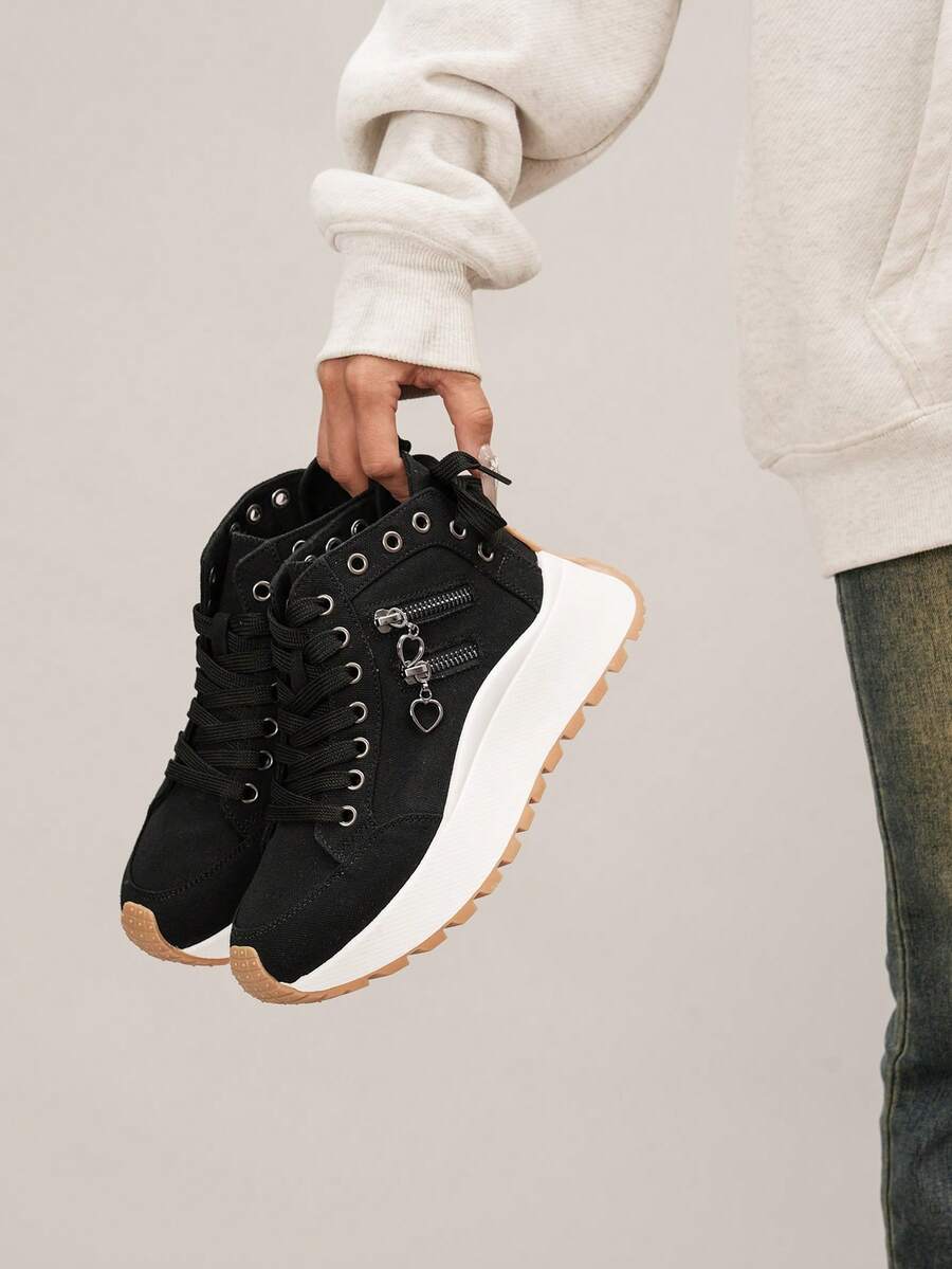 Giày thể thao Chunky Chunky mới dành cho nữ, tăng chiều cao, đế dày, giày thể thao Colorblock thường ngày, xuân/hè - màu đen - Xem 1