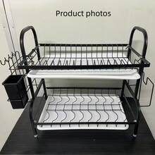 1pc Kitchen Rack, High-Quality Carbon Steel 2-Tier/3-Tier Dish Drying Rack, Large Capacity Dish Storage Organizer With Drainage, Rust-Proof Dish Rack With Utensil Holder, Cutting Board Rack, Bowl Rack, Cup Rack (See Actual Product Images For Details) - Multicolor - View 10