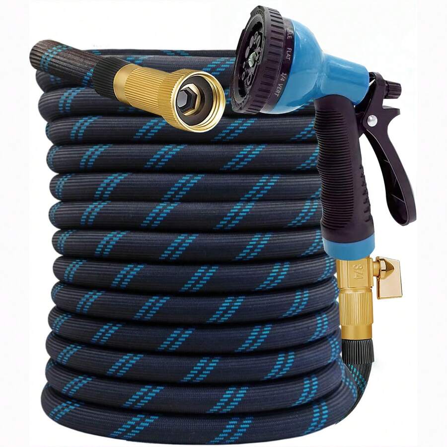 100ft Garden Hose With 10-Function High-Pressure Spray Nozzle, Lightweight, Non-Expandable Water Hose For Yard, Lawn, Car Wash & Outdoor Use, 25/50/75/100FT Choosable - Màu xanh lam - Xem 1