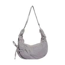 Japanischer Stil karierte Umhängetasche, modische plissierte Damen-Handtasche mit Schleife und Reißverschluss-Dekor, Umhänge-Aktentasche geeignet für Mittel-/Oberschüler und Studenten, leicht faltbare Stofftasche, ideal für Einkaufen und Pendeln, halbmondförmig - Verschiedenfarbig - Übersicht 11