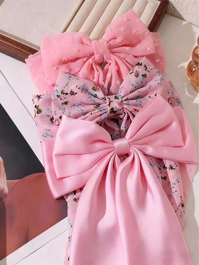 3 pezzi Fermagli per capelli con fiocco di nastro floreale, stile fresco di foresta e spiaggia, adatti per l'estate, San Valentino