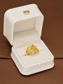 1pc Handcrafted Oval Sun Pattern Adjustable Ring, 24K Gold Plated, Suitable For Women, No Box Included - Ring Series 3 - View 6