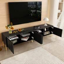 Black TV Stand, 190 Cm (Length) X 38 Cm (Width) X 48 Cm (Height), Gold Table Legs - Black - View 5