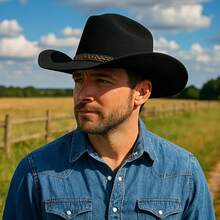 SOMBRERO TEXANA VAQUERO COWBOY DISFRAZ TEJANO CONJUNTO - Blanco - Ver 5