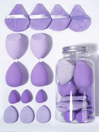 Set de 14 piezas - 1 pieza Juego de esponjas de maquillaje, incluye estuche de almacenamiento, esponja de maquillaje suave adecuada para base de maquillaje líquida, esponja de maquillaje para dedos, esponja de maquillaje de base de uso dual en seco y húmedo