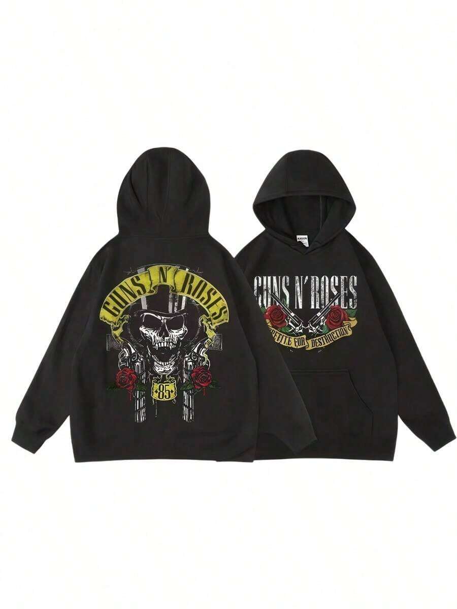 Sudadera con capucha estilo retro de Guns N' Roses We'Re Back para mujeres, cuello redondo, bolsillo, sudadera de forro polar, sudadera transpirable para mujer - Negro - Ver 1