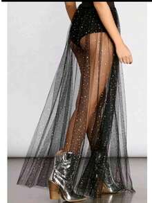 性感透视波点A字连衣裙，侧开衩流苏细节 - 女士夜店派对礼服，高腰设计，适合春、夏、秋季，修身剪裁 - 彩色 - 查看 4